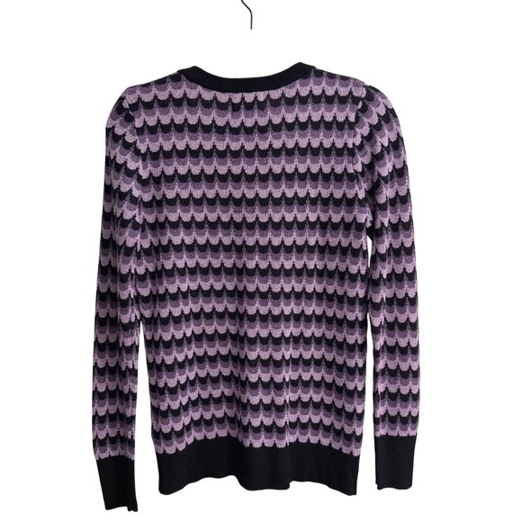 Leo & Ugo Purple Black Scallop Lurex Striped Knit V-Neck Sweater Size S France - Picture 3 of 12